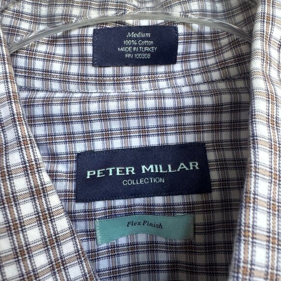 Peter Millar Collection Men’s Plaid Flex Finish Shirt Medium Brown White - Picture 4 of 6